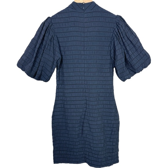 NWT Scotch & Soda Textured Smocked Navy Mini Dress With Voluminous Puff Sleeves - Picture 5 of 15